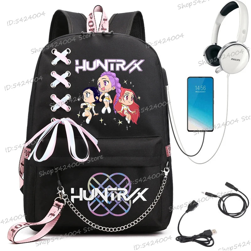 KPop Demon Hunters Backpacks Teen Hot Sale Harajuku Korean Anime Schoolbags Boys Girls USB Charging Large Capacity Shoulders Bag