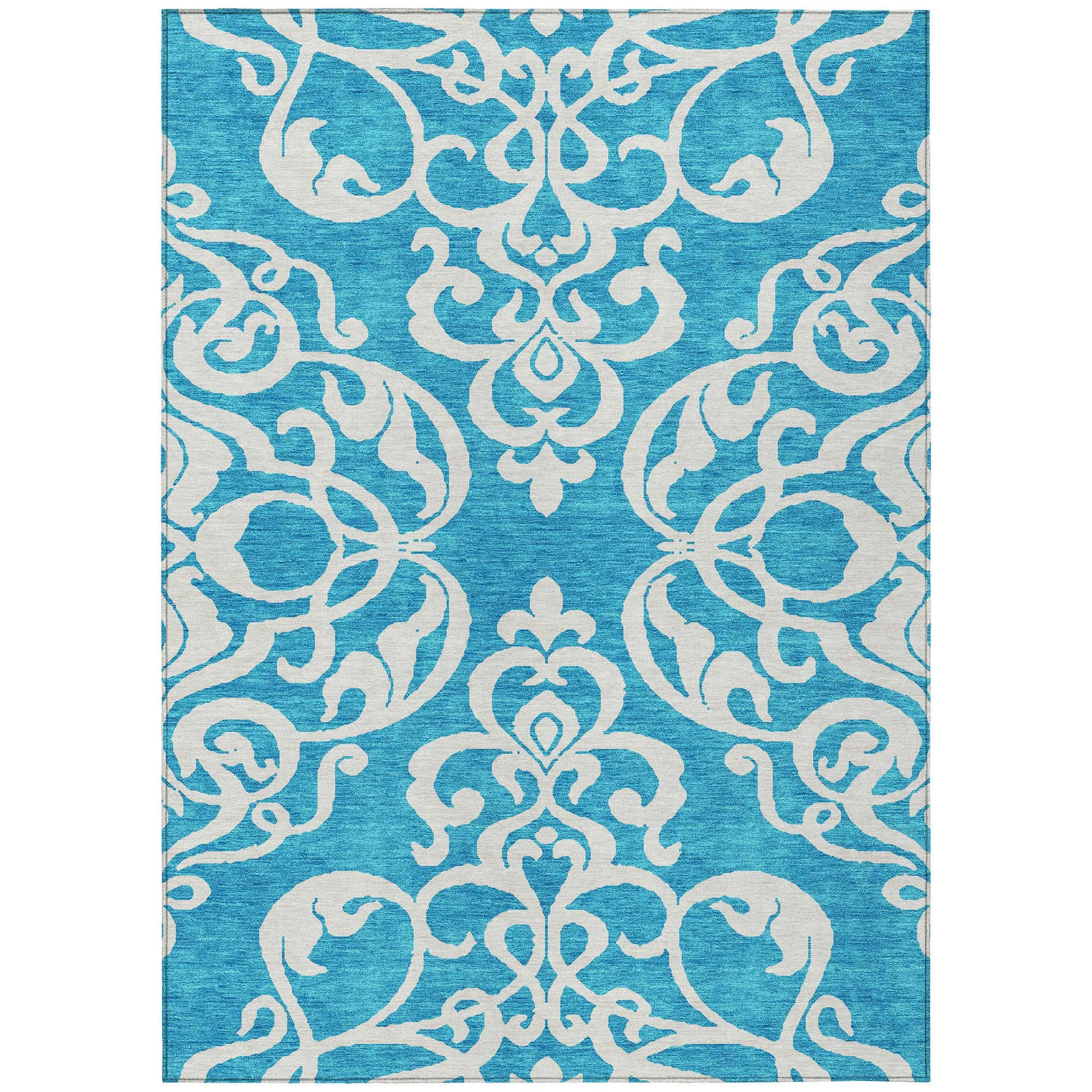 HMS 3' X 5' Indoor Outdoor Area Rug Sage and Ivory Damask Washable Design