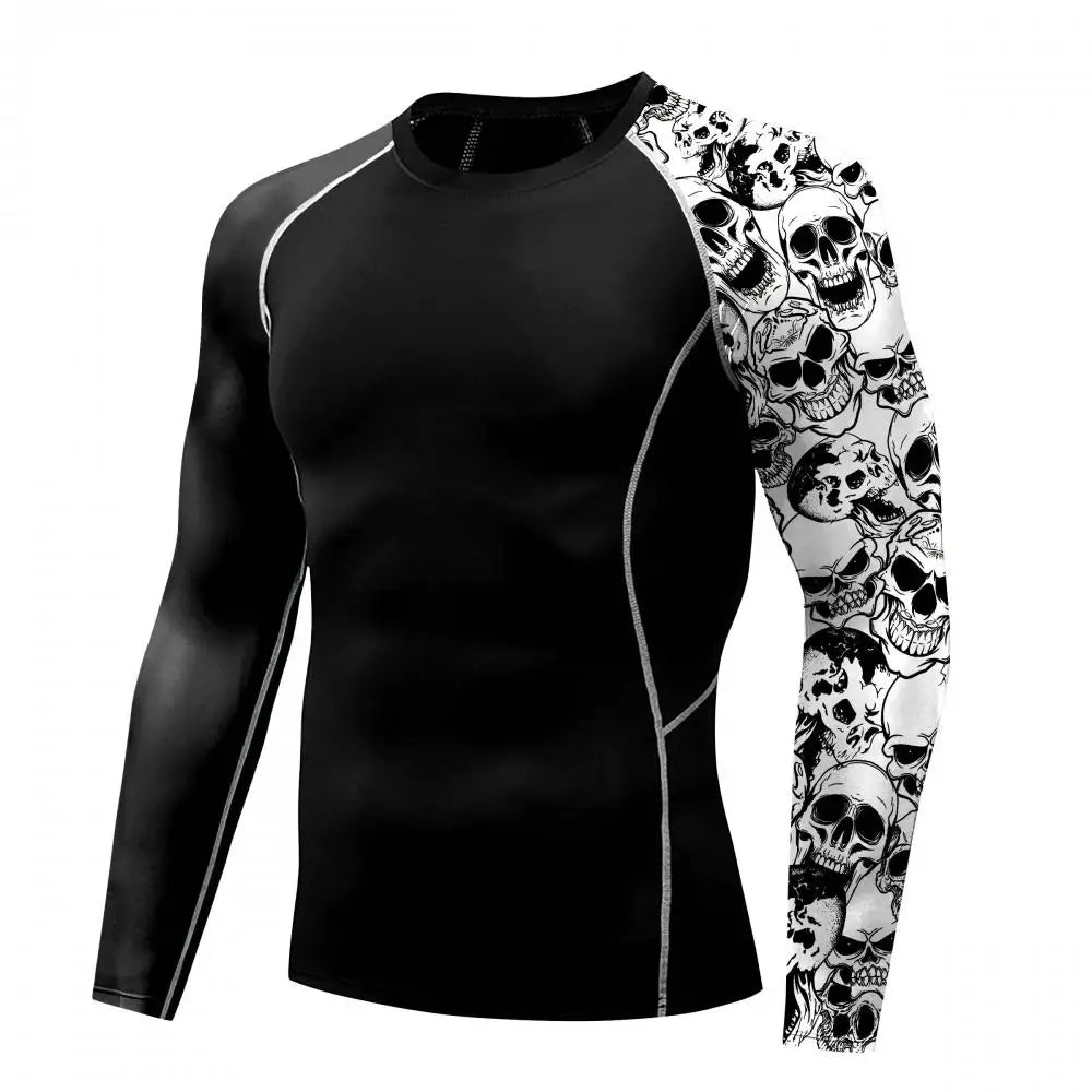 New Skull Long Sleeve T-Shirt Men Summer Fitness Quick Dry T-Shirts Breathable Compression Tops Outdoor Sportwear Clothing