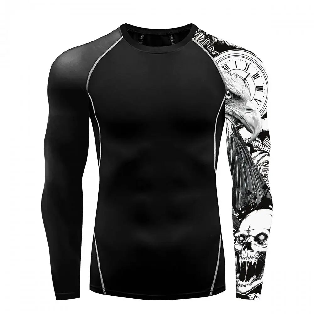 New Skull Long Sleeve T-Shirt Men Summer Fitness Quick Dry T-Shirts Breathable Compression Tops Outdoor Sportwear Clothing