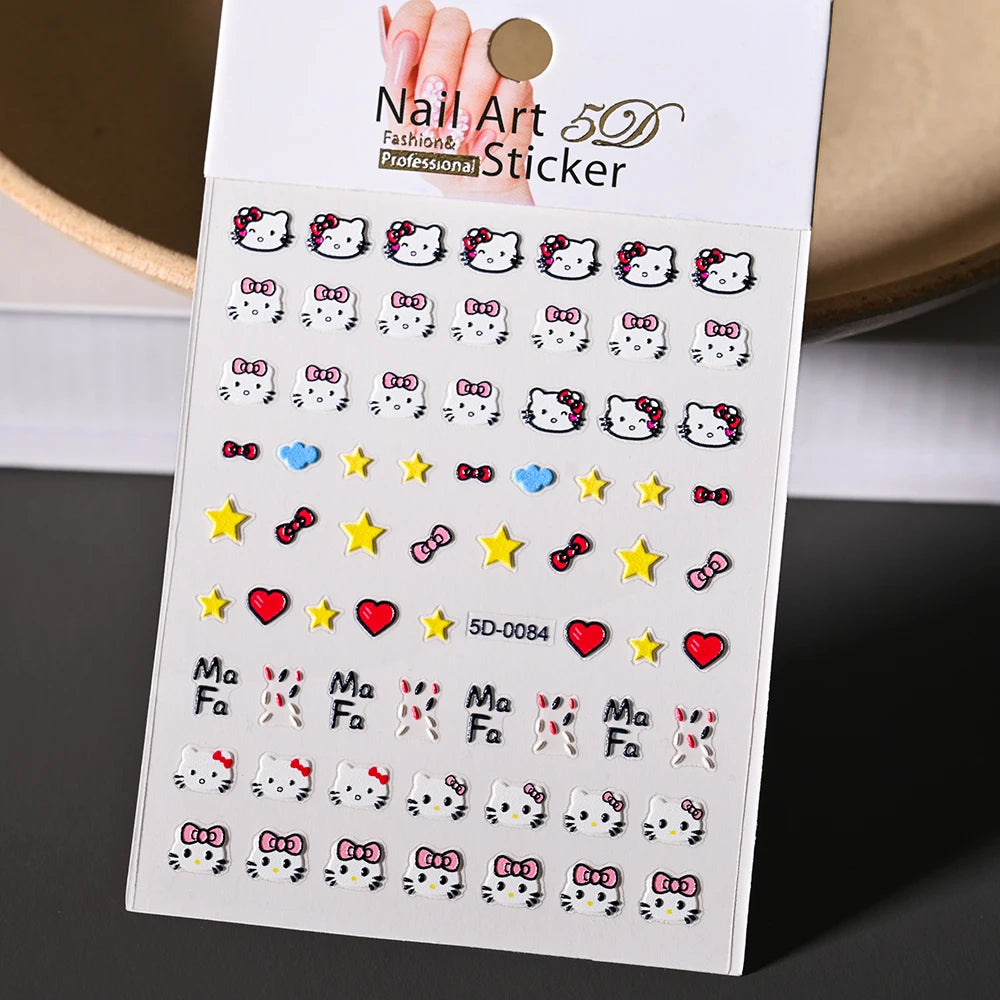 3D/5D Pink Hello Kitty Nail Art Stickers Anime Cartoon KT Japanese Cartoon Cute Hot Girl Fashion Nail Decal Jewelry Nail Sticker
