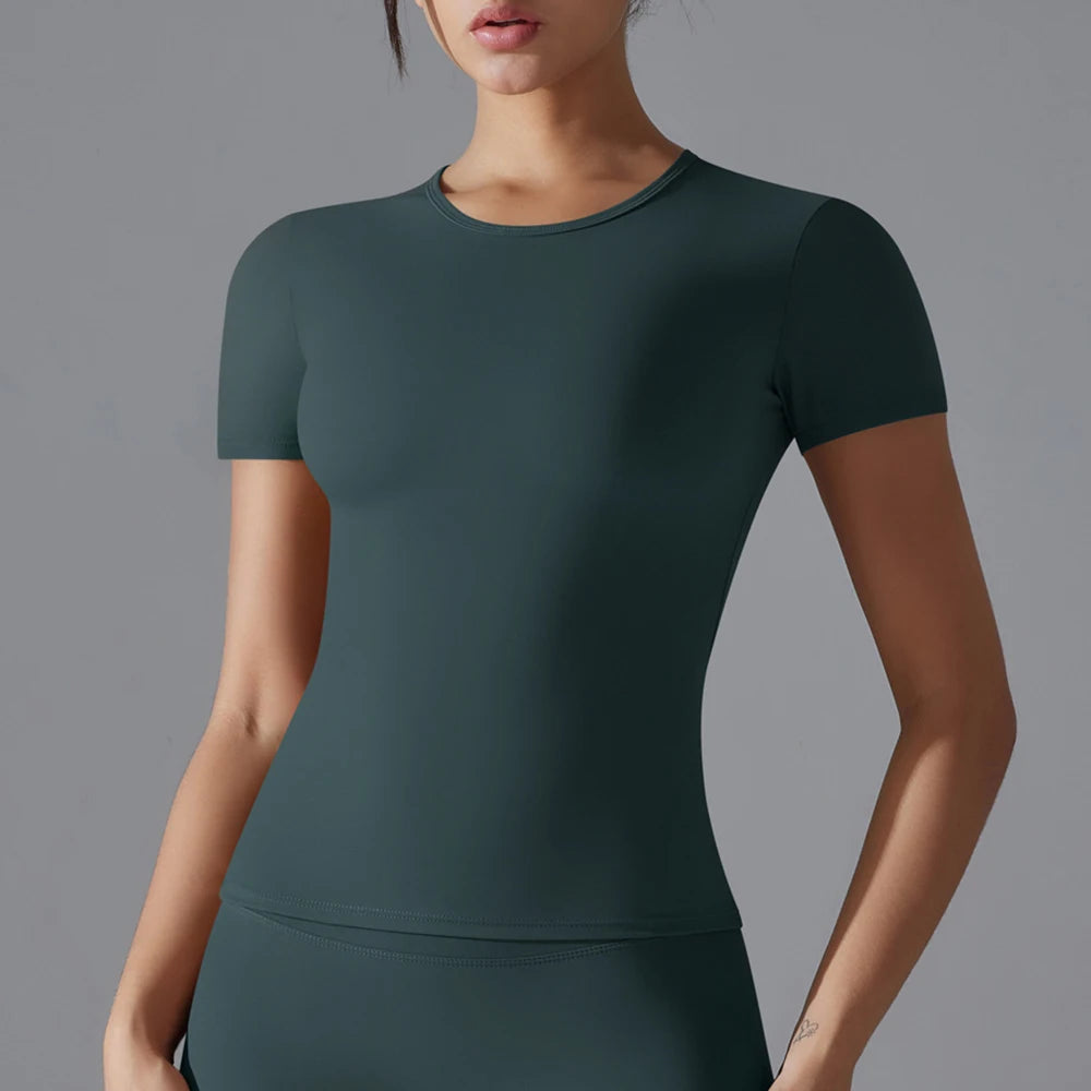Female Short Sleeves Yoga Shirts Women Fitness Sports T-Shirts Yoga Top Quick Dry Running Tops Tights Gym Workout Push Up Clothe