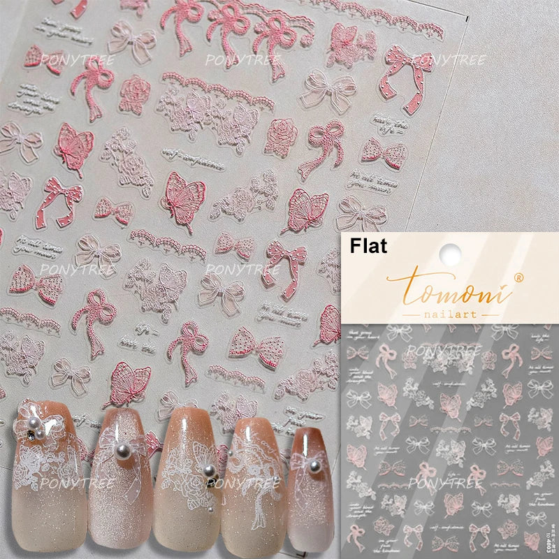 Delicate Jelly chic Bowknot Silk Ribbon Knot Star Shiny Dreamy Self Adhesive Nail Art Decorations Sticker Dressy Manicure Decals