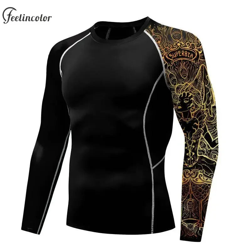 New Skull Long Sleeve T-Shirt Men Summer Fitness Quick Dry T-Shirts Breathable Compression Tops Outdoor Sportwear Clothing