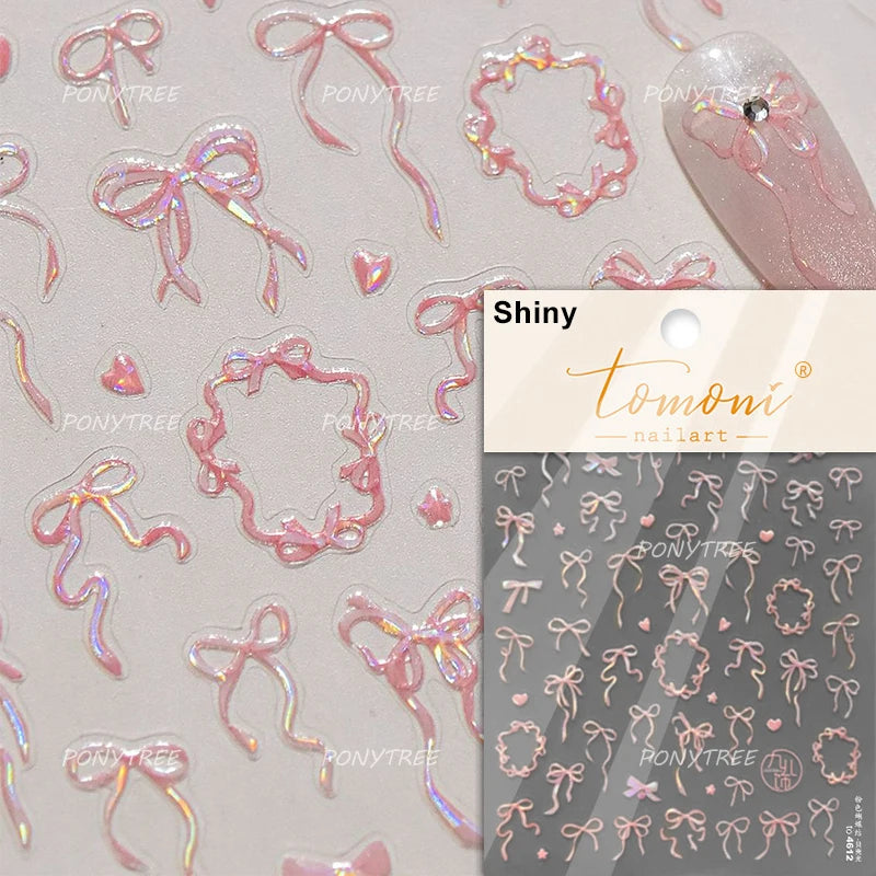 Delicate Jelly chic Bowknot Silk Ribbon Knot Star Shiny Dreamy Self Adhesive Nail Art Decorations Sticker Dressy Manicure Decals