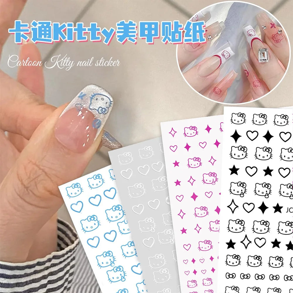 3D/5D Pink Hello Kitty Nail Art Stickers Anime Cartoon KT Japanese Cartoon Cute Hot Girl Fashion Nail Decal Jewelry Nail Sticker