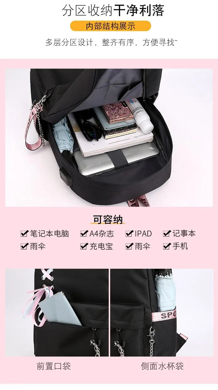KPop Demon Hunters Backpacks Teen Hot Sale Harajuku Korean Anime Schoolbags Boys Girls USB Charging Large Capacity Shoulders Bag