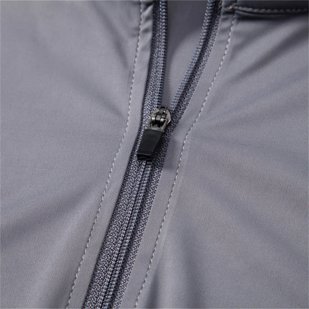 AIOPESON Men's UPF100+ Sun Protection Long Sleeve Shirt Solid Color Zipper Outdoor Shirts Stand Collar Quick Dry T Shirts