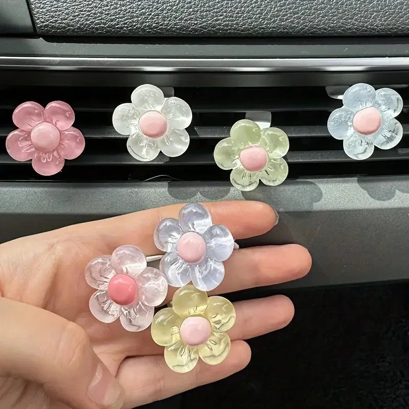 6pcs Cute Flower Aromatherapy Car Air Outlet Decoration Perfume Clip Air Freshener Colorful Flora Decor Auto Accessories