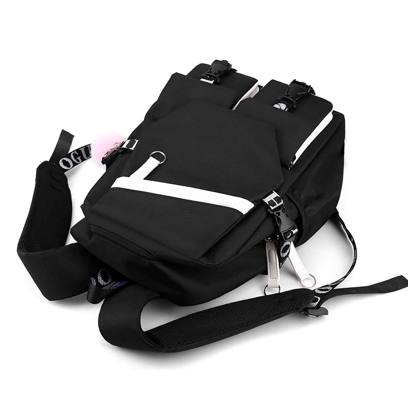 KPop Demon Hunters Print Multi-pocket Backpack Women Large Capacity Laptop Bagpack Fashion Casual USB Port Girls Schoolbag