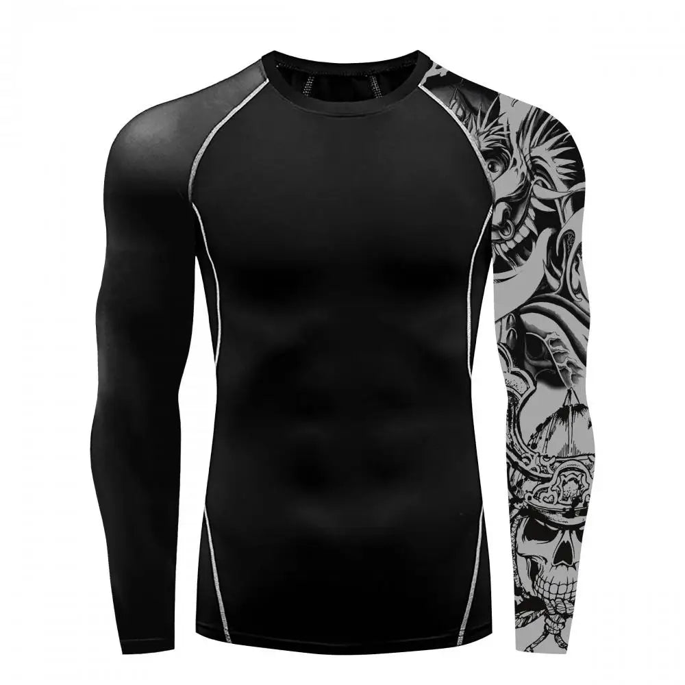 New Skull Long Sleeve T-Shirt Men Summer Fitness Quick Dry T-Shirts Breathable Compression Tops Outdoor Sportwear Clothing
