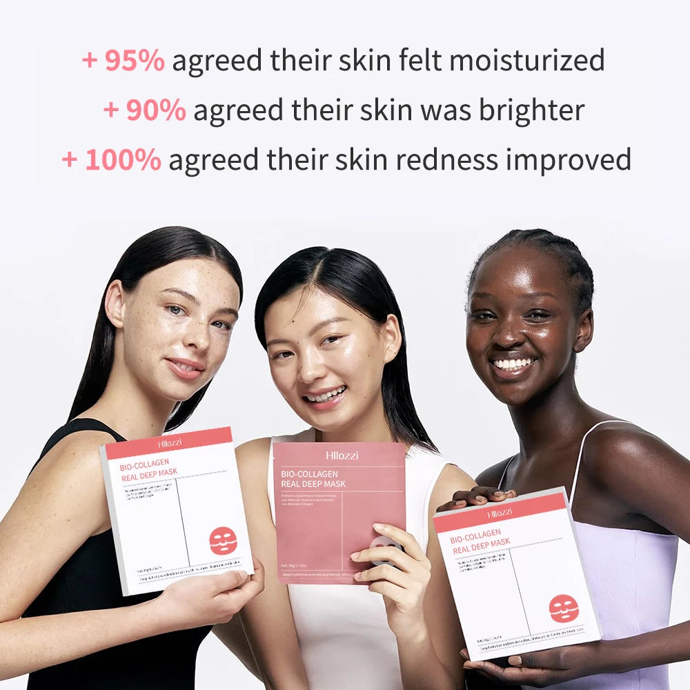 Hllozzi 34g*4 Bio-Collagen Sheet Mask w/Hyaluronic Acid & Vitamin C Hyaluronic Acid Hydrating Sleeping Mask