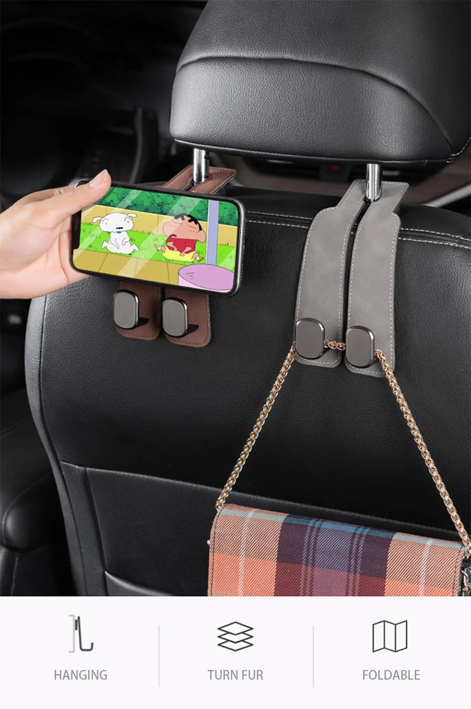 BLALION Suede Vehicle Metal Hook Hanger Multifunction Hanger Storage Organizer Double Hook Holder Rear Seat Hooks Accessories