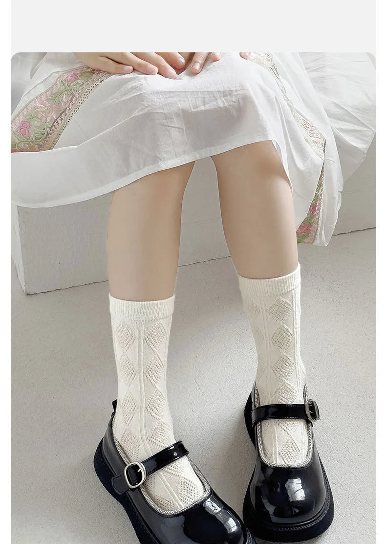 5 Pairs Girls Socks Solid White Cotton Socks A Class Socks Baby Autumn Mid Calf Socks Children Medium Socks Baby Kids Socks