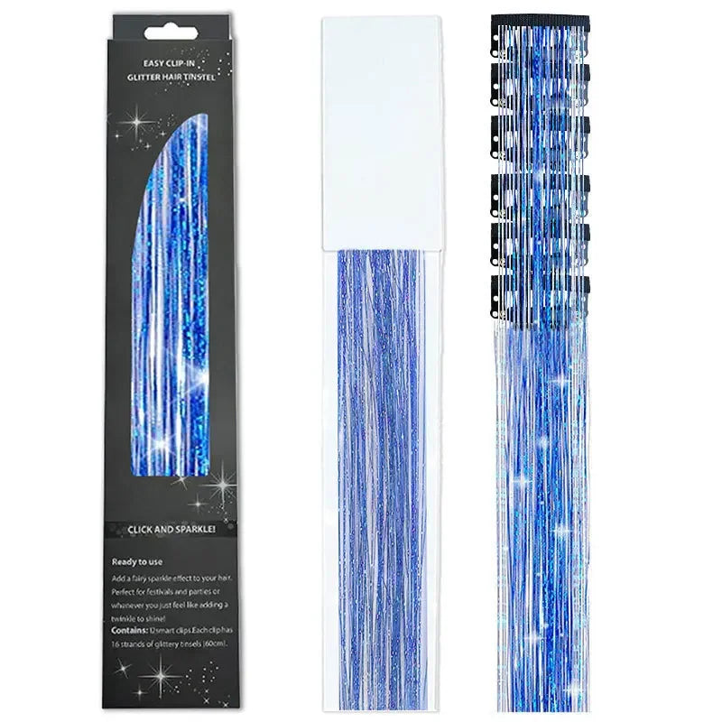 6-Piece Set BB Clip Tinsel Hair Metal Laser Gold Thread PET Laser Thread Highlighting Cross-Border Hair Accessories