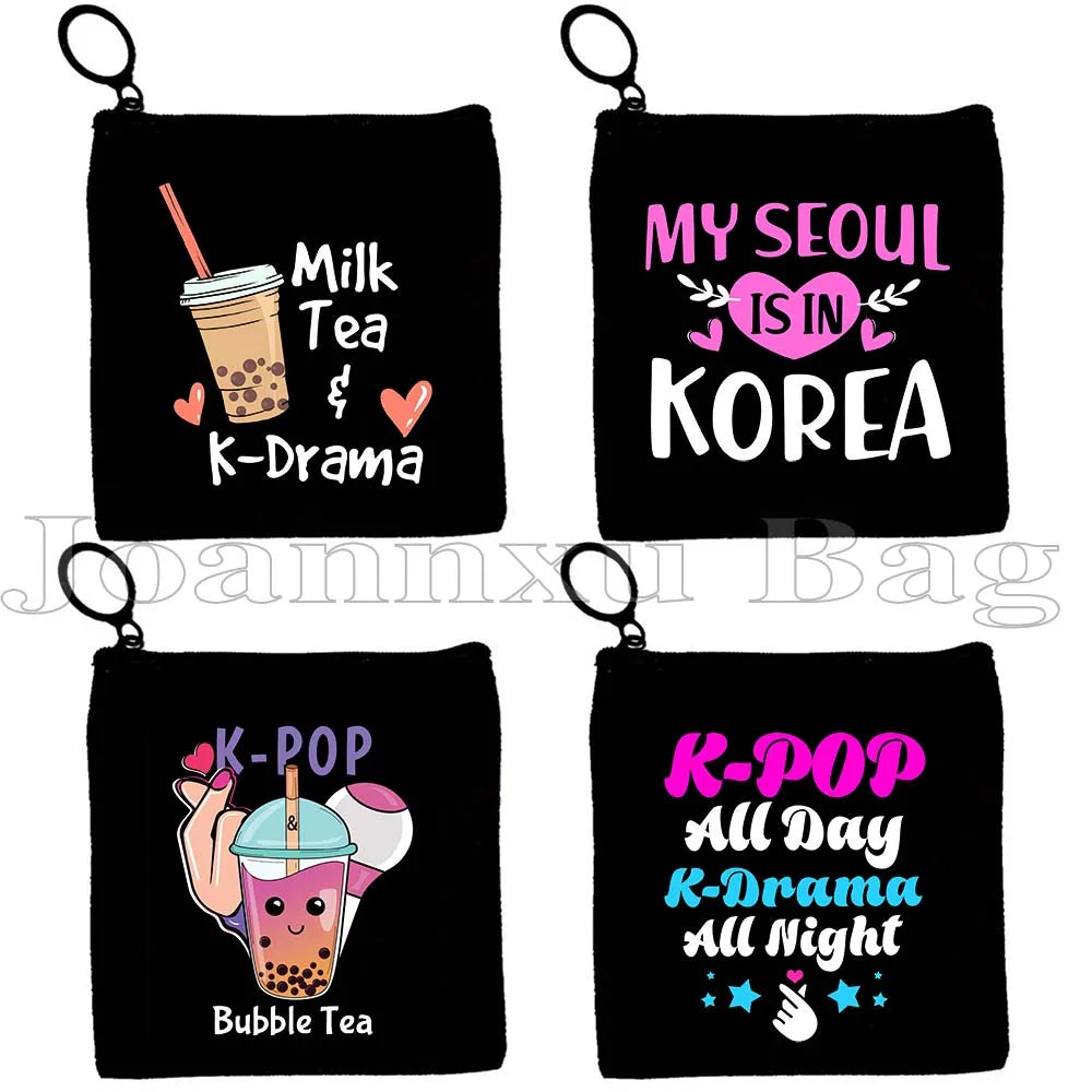 Kdrama KPop Lover Funny Korean Pop Hand Finger Heart K Pop Girl South Korea Gift Canvas Coin Purse Key Case Bag Wallet Pouch