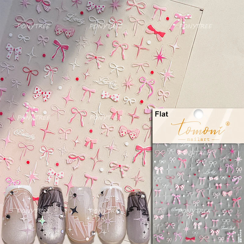 Delicate Jelly chic Bowknot Silk Ribbon Knot Star Shiny Dreamy Self Adhesive Nail Art Decorations Sticker Dressy Manicure Decals