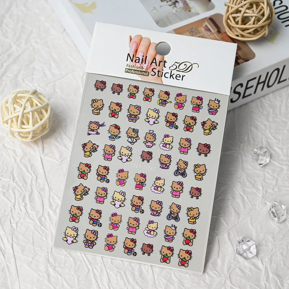 3D/5D Pink Hello Kitty Nail Art Stickers Anime Cartoon KT Japanese Cartoon Cute Hot Girl Fashion Nail Decal Jewelry Nail Sticker