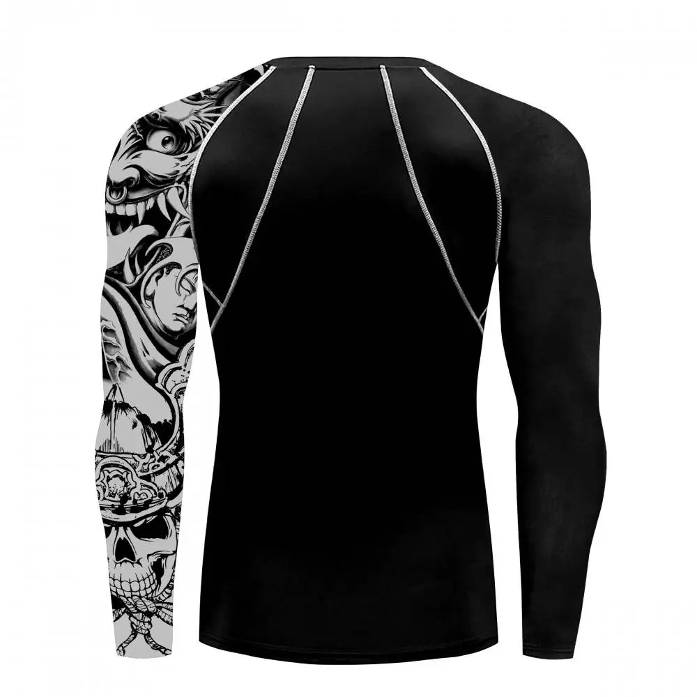 New Skull Long Sleeve T-Shirt Men Summer Fitness Quick Dry T-Shirts Breathable Compression Tops Outdoor Sportwear Clothing