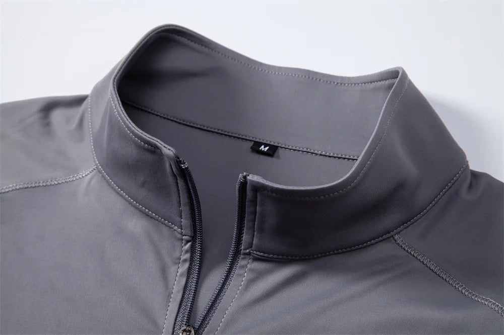 AIOPESON Men's UPF100+ Sun Protection Long Sleeve Shirt Solid Color Zipper Outdoor Shirts Stand Collar Quick Dry T Shirts