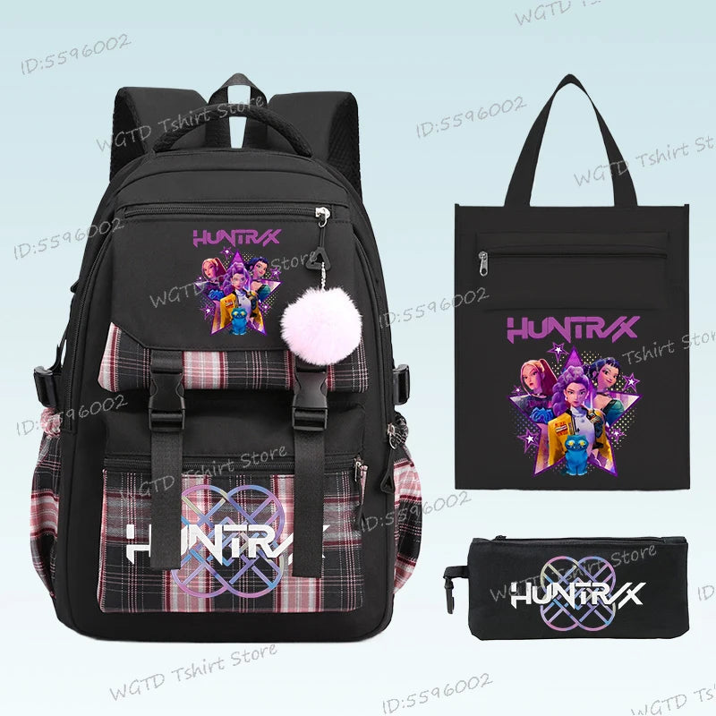 3pcs Set Kpop Demon Hunters Backpack Students Girl Lightweight School Bags Teenager Travel Rucksack Back To School Back Pack