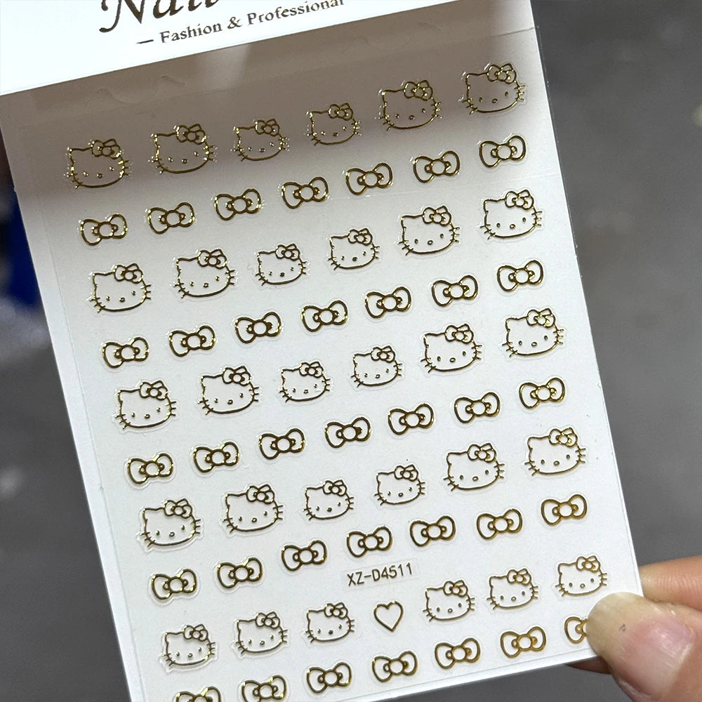3D/5D Pink Hello Kitty Nail Art Stickers Anime Cartoon KT Japanese Cartoon Cute Hot Girl Fashion Nail Decal Jewelry Nail Sticker