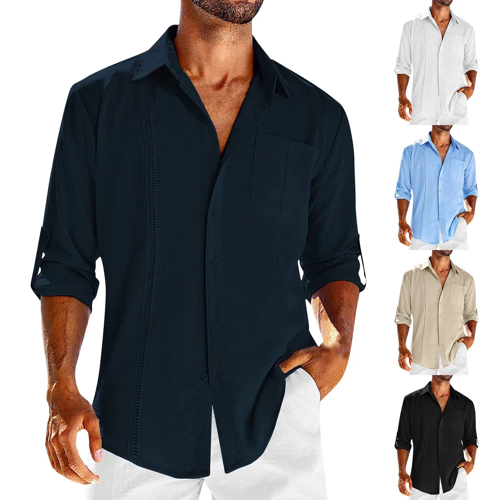 2024 new Men's Shirts British style business casual tops Spring Summer handsome Cotton Linen Solid Slim shirt camisas de hombre