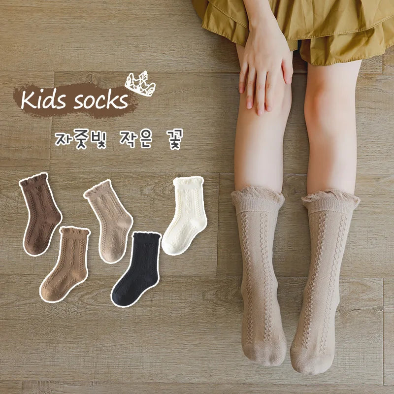 5 Pairs Girls Socks Solid White Cotton Socks A Class Socks Baby Autumn Mid Calf Socks Children Medium Socks Baby Kids Socks
