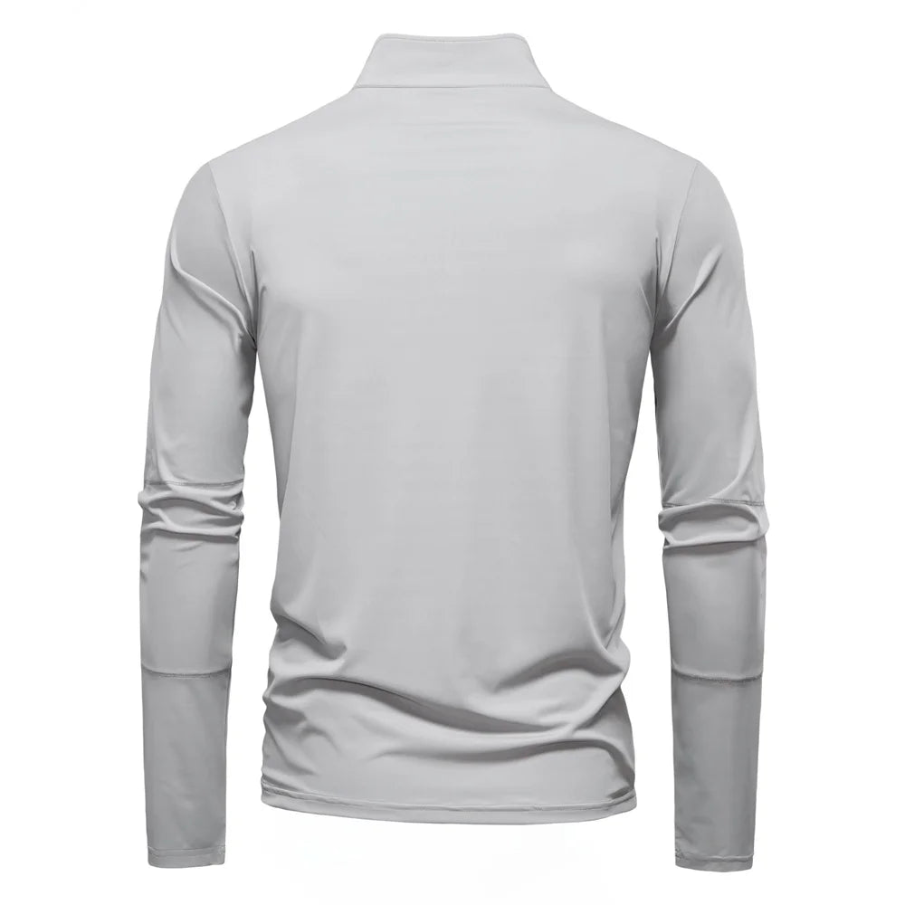AIOPESON Men's UPF100+ Sun Protection Long Sleeve Shirt Solid Color Zipper Outdoor Shirts Stand Collar Quick Dry T Shirts