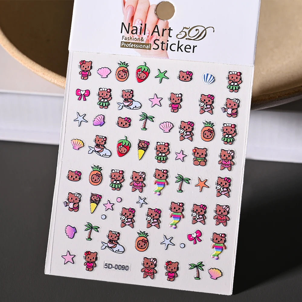 3D/5D Pink Hello Kitty Nail Art Stickers Anime Cartoon KT Japanese Cartoon Cute Hot Girl Fashion Nail Decal Jewelry Nail Sticker