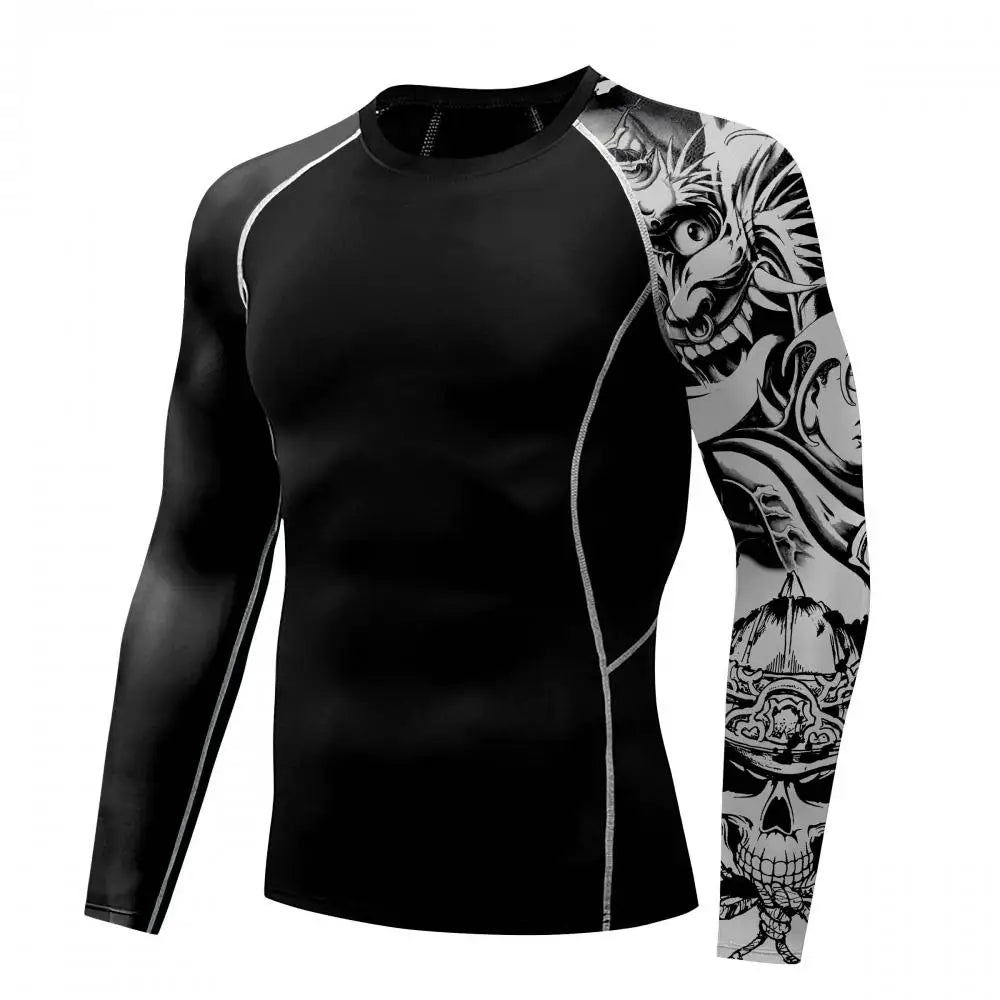 New Skull Long Sleeve T-Shirt Men Summer Fitness Quick Dry T-Shirts Breathable Compression Tops Outdoor Sportwear Clothing