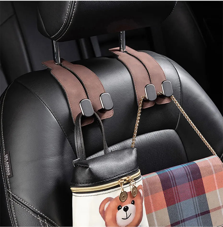 BLALION Suede Vehicle Metal Hook Hanger Multifunction Hanger Storage Organizer Double Hook Holder Rear Seat Hooks Accessories