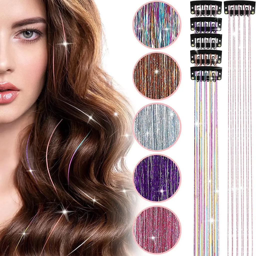 6-Piece Set BB Clip Tinsel Hair Metal Laser Gold Thread PET Laser Thread Highlighting Cross-Border Hair Accessories