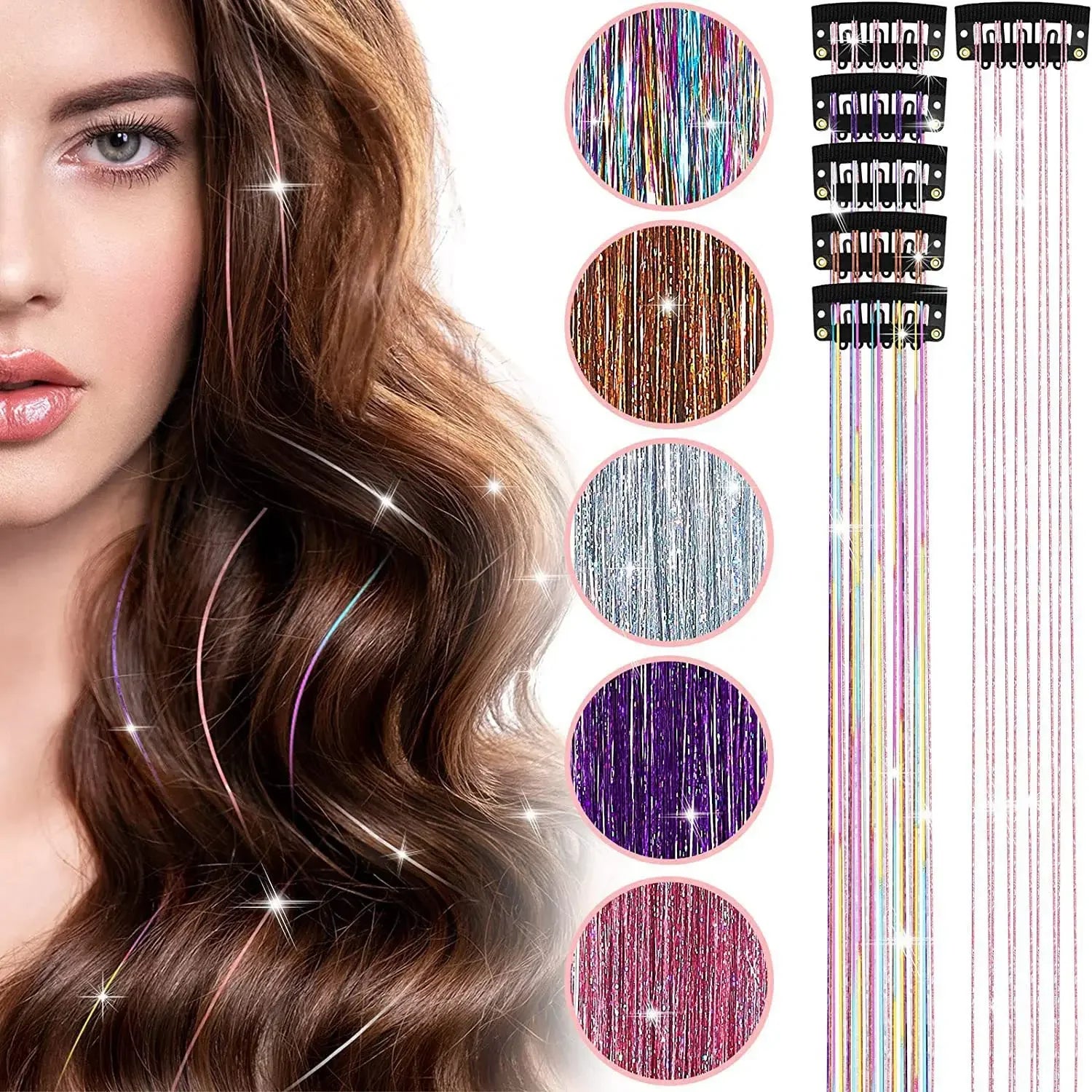 6-Piece Set BB Clip Tinsel Hair Metal Laser Gold Thread PET Laser Thread Highlighting Cross-Border Hair Accessories