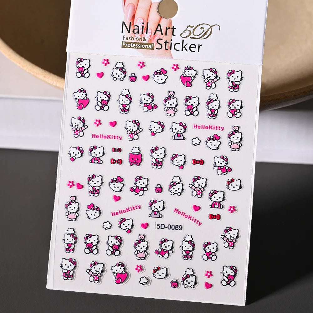 3D/5D Pink Hello Kitty Nail Art Stickers Anime Cartoon KT Japanese Cartoon Cute Hot Girl Fashion Nail Decal Jewelry Nail Sticker