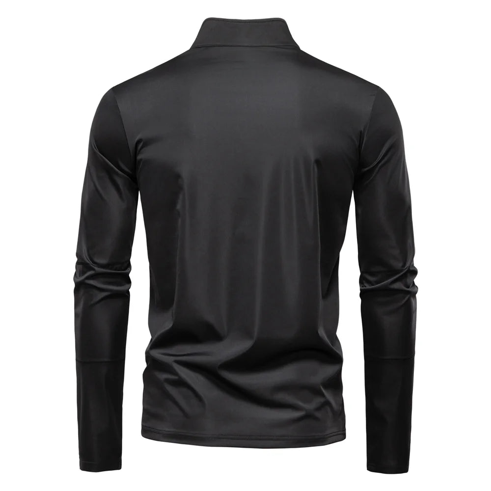 AIOPESON Men's UPF100+ Sun Protection Long Sleeve Shirt Solid Color Zipper Outdoor Shirts Stand Collar Quick Dry T Shirts