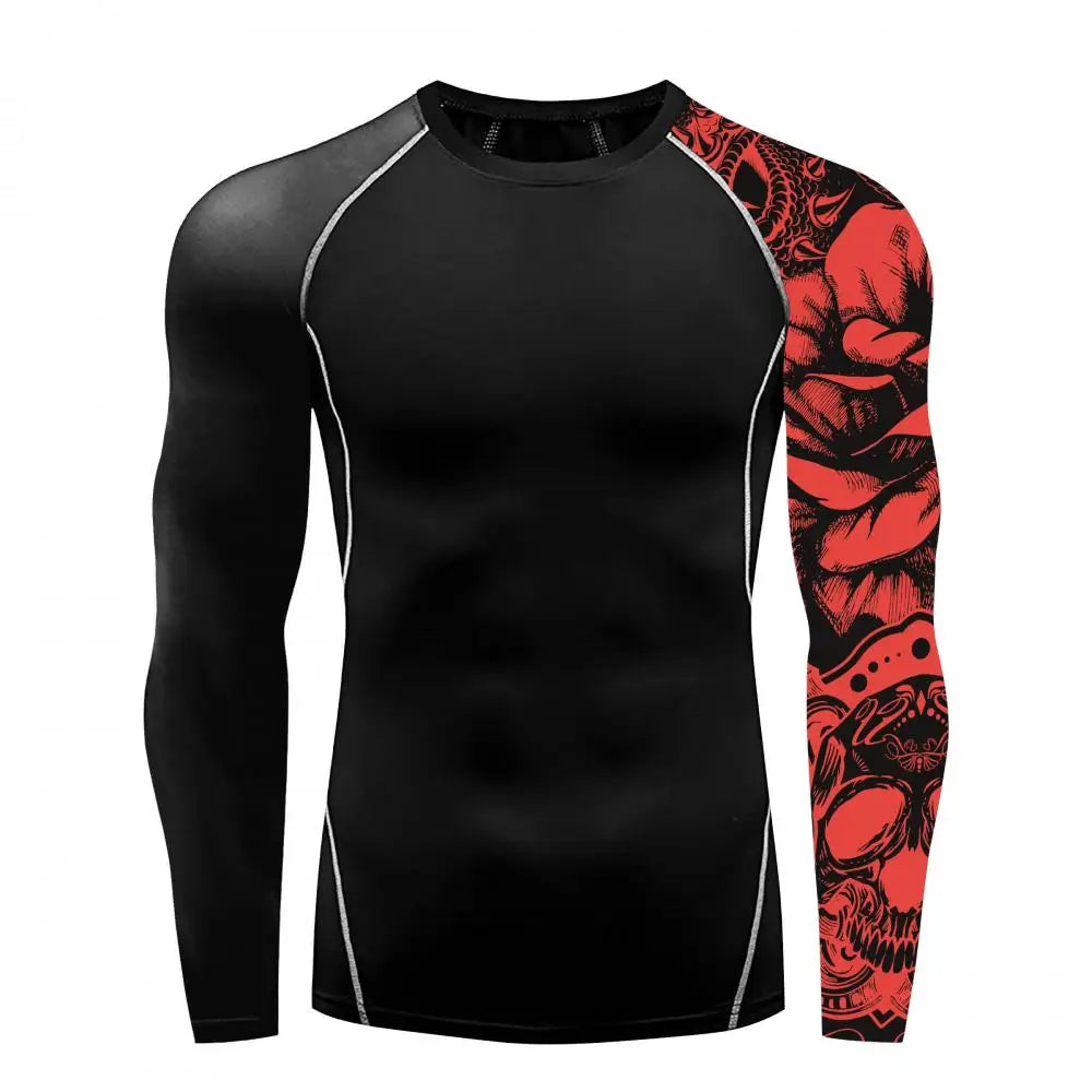 New Skull Long Sleeve T-Shirt Men Summer Fitness Quick Dry T-Shirts Breathable Compression Tops Outdoor Sportwear Clothing