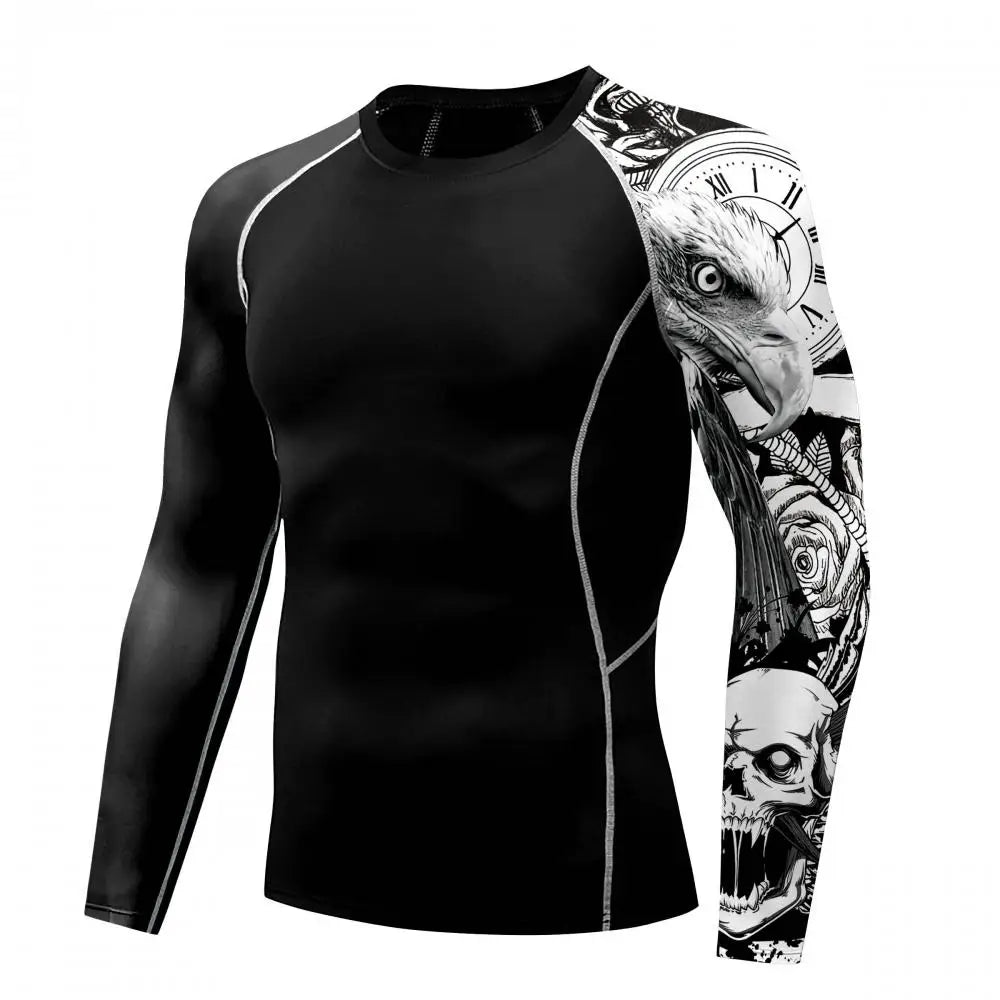 New Skull Long Sleeve T-Shirt Men Summer Fitness Quick Dry T-Shirts Breathable Compression Tops Outdoor Sportwear Clothing