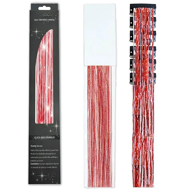 6-Piece Set BB Clip Tinsel Hair Metal Laser Gold Thread PET Laser Thread Highlighting Cross-Border Hair Accessories
