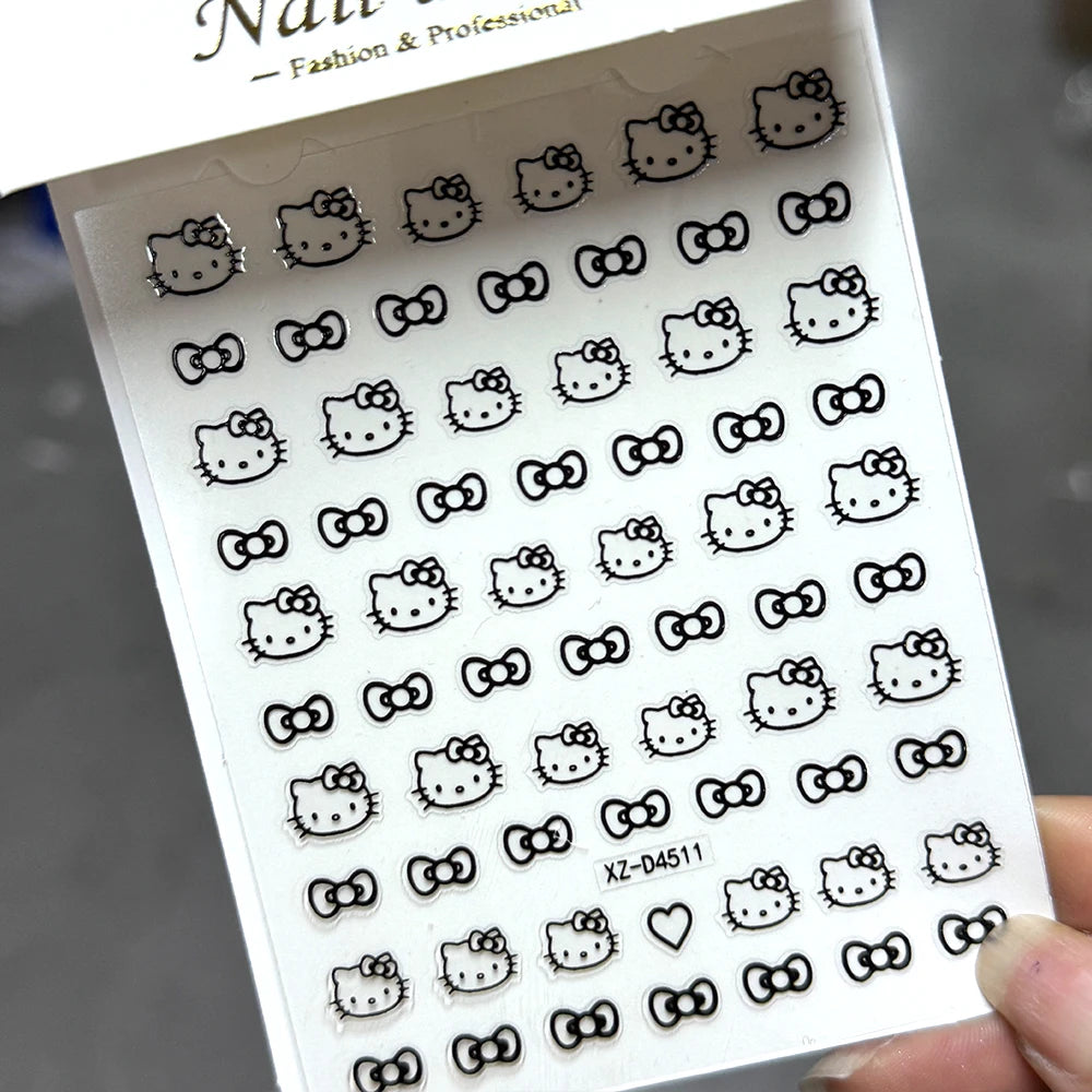 3D/5D Pink Hello Kitty Nail Art Stickers Anime Cartoon KT Japanese Cartoon Cute Hot Girl Fashion Nail Decal Jewelry Nail Sticker