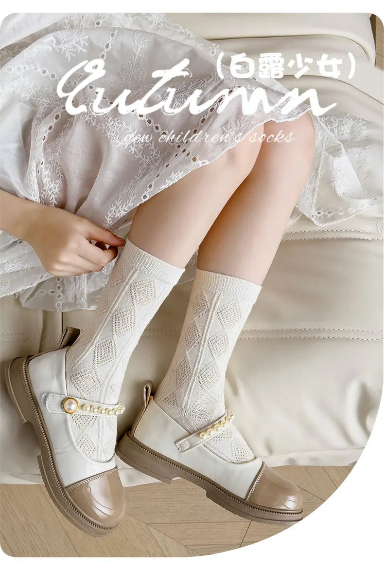 5 Pairs Girls Socks Solid White Cotton Socks A Class Socks Baby Autumn Mid Calf Socks Children Medium Socks Baby Kids Socks