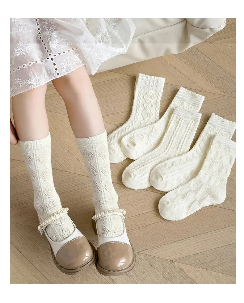 5 Pairs Girls Socks Solid White Cotton Socks A Class Socks Baby Autumn Mid Calf Socks Children Medium Socks Baby Kids Socks