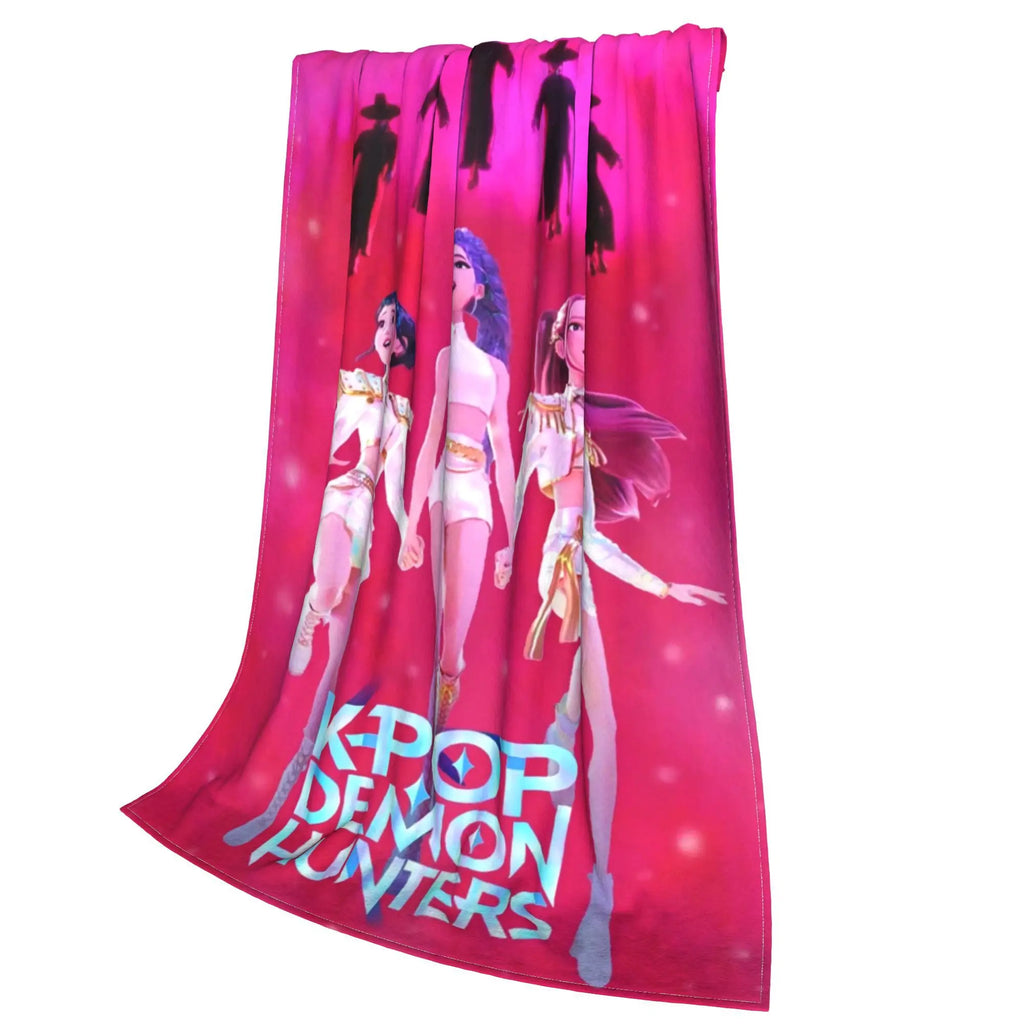 Warm BlanketKids Travel K pop Demon Hunters Throw Blanket  Flannel Bedspread For Outdoor Comfortable Sofa Bed Cover