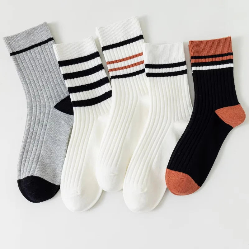 5 Pairs Of Men's Socks, Autumn And Winter Vintage Fun Fashion Athletic Socks, Sports Trend Socks