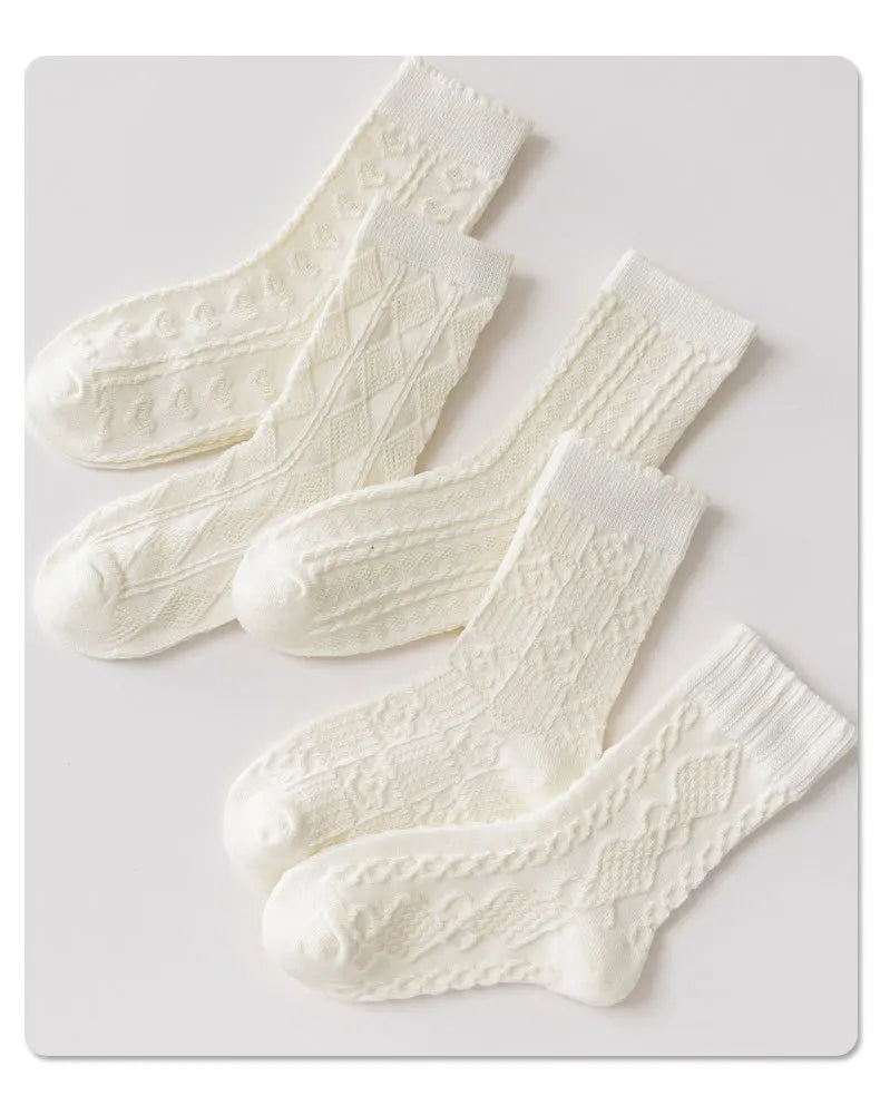 5 Pairs Girls Socks Solid White Cotton Socks A Class Socks Baby Autumn Mid Calf Socks Children Medium Socks Baby Kids Socks