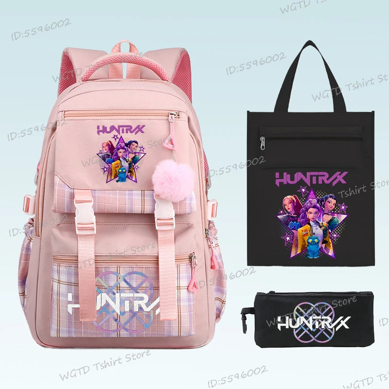 3pcs Set Kpop Demon Hunters Backpack Students Girl Lightweight School Bags Teenager Travel Rucksack Back To School Back Pack