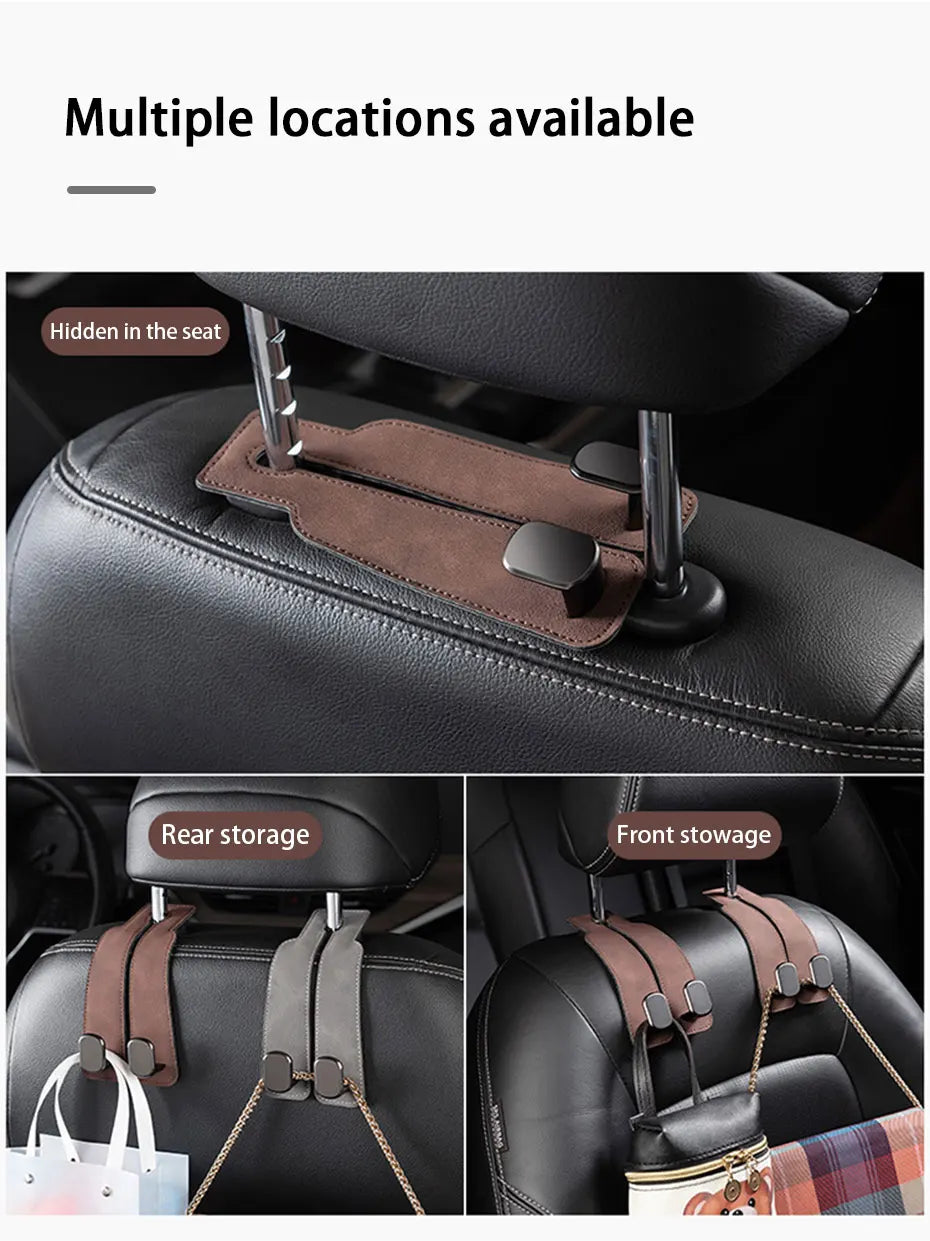 BLALION Suede Vehicle Metal Hook Hanger Multifunction Hanger Storage Organizer Double Hook Holder Rear Seat Hooks Accessories