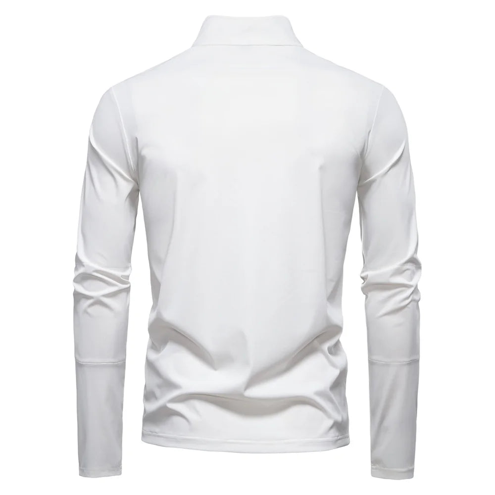 AIOPESON Men's UPF100+ Sun Protection Long Sleeve Shirt Solid Color Zipper Outdoor Shirts Stand Collar Quick Dry T Shirts