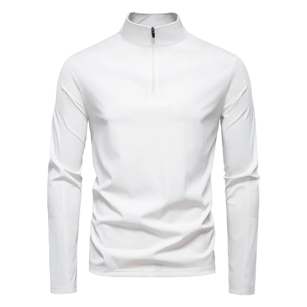 AIOPESON Men's UPF100+ Sun Protection Long Sleeve Shirt Solid Color Zipper Outdoor Shirts Stand Collar Quick Dry T Shirts