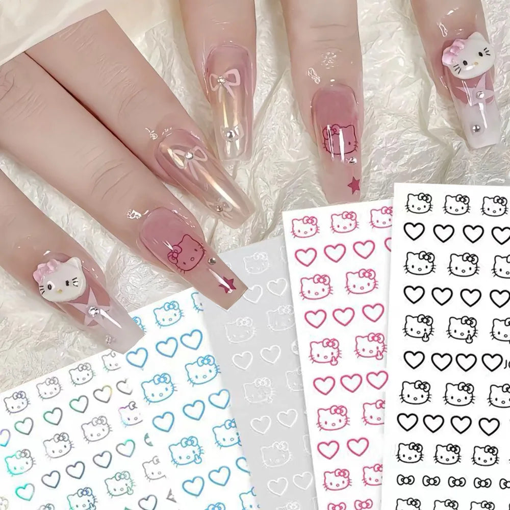 3D/5D Pink Hello Kitty Nail Art Stickers Anime Cartoon KT Japanese Cartoon Cute Hot Girl Fashion Nail Decal Jewelry Nail Sticker